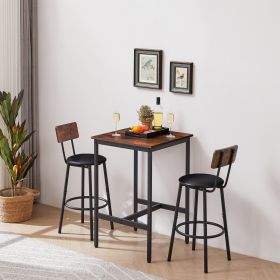 Bar Table Set With 2 Stools, PU Seat   Backrest, Rustic Brown, 23.62 W X 35 H