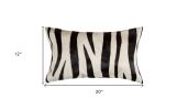 12" X 20" Black and Off White Cowhide Throw Pillow