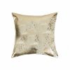 18" Beige And Gold Cowhide Throw Pillow