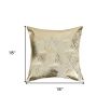 18" Beige And Gold Cowhide Throw Pillow