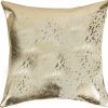 18" Beige And Gold Cowhide Throw Pillow