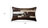 12" X 20" Brown Black And White Cowhide Throw Pillow