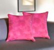 Set of Two 18" Fuchsia Cowhide Throw Pillows