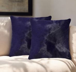 Set of Two 18" Navy Cowhide Throw Pillow