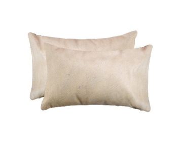 Set of Two 12" X 20" Tan Cowhide Throw Pillows