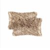 Set of Two 12" X 20" Tan Faux Fur Throw Pillows