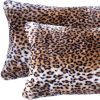 Set of Two 12" X 20" Black And Orange Leopard Throw Pillows