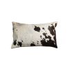 12" X 20" Chocolate And White Abstract Spots Cowhide Throw Pillow