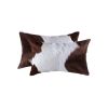 Set of Two 12" X 20" Brown and White Genuine Cowhide Throw Pillows