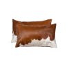 Set of Two 12" X 20" Brown and White Cowhide Throw Pillows
