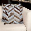 Set of Two Natural and Brown Chevron Cowhide Throw Pillows