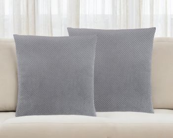 Set of Two 18" Silver Velvet Throw Pillows