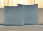 Set of Two 18" Blue Satin Throw Pillows