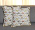 Set of Two Gray and Yellow Geometric Poly Cotton Blend Throw Pillow Cover