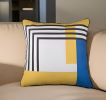 18" Yellow and White Fabrc Throw Pillow Cover