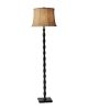 62" Black Textured Pole Floor Lamp With Beige Burlap Shade