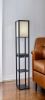 63" Solid Wood Column Floor Lamp With White Rectangular Shade