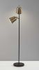 58" Black Two Light Floor Lamp With Antiqued Brass Cone Shades
