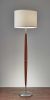 61" Brown Solid Wood Floor Lamp With White Fabric Drum Shade