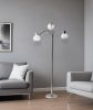 69" Nickel Three Light Tree Floor Lamp with White Bowl Shade
