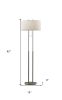 62" Brushed Task Floor Lamp With White Fabric Drum Shade