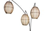 82" Antiqued Bronze Three Light Tree Floor Lamp With Beige Rattan Cage Shades