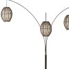 82" Antiqued Bronze Three Light Tree Floor Lamp With Beige Rattan Cage Shades