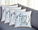 Set of Four 18" Black And White Happy Fall You All Text Fabric Throw Pillow Covers