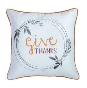 Set of Four 18" Orange and White Give Thanks Thanksgiving Fabric Throw Pillow Covers