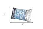 Set of Four 12" X 20" Blue And Gray Fabric Lumbar Throw Pillow Covers