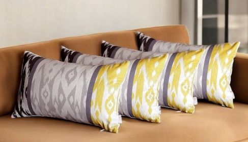 Set of Four 12" X 20" Gray Fabric Lumbar Throw Pillow Covers
