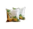 Set of Two 18" Green And White Fabric Throw Pillow Covers