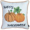 Set of Four 18" Black Orange And White Halloween Pumpkin Text Fabric Throw Pillow Covers