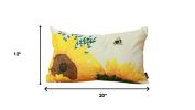 Set of Two 12" X 20" White And Yellow Bee Sunflowers Fabric Lumbar Throw Pillow Covers