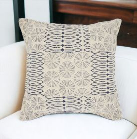 20" Indigo And Ivory Geometric Cotton Throw Pillow