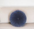 16" X 16" Dark Blue Round Velvet Throw Pillow