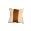 17" Ivory And Brown Fabric And Faux Leather Throw Pillow Cover