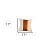 17" Ivory And Brown Fabric And Faux Leather Throw Pillow Cover