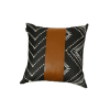 Set of Two 17" Black White And Brown Geometric Faux Leather And Fabric Throw Pillow Covers