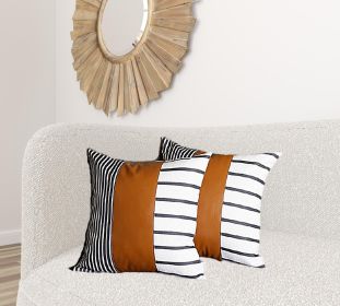 Set of Two 22" Brown And White Faux Leather Throw Pillow Covers