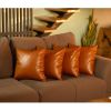 Set of Four 20" Brown Faux Leather Throw Pillow Covers