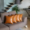 Set of Four 20" Brown Faux Leather Throw Pillow Covers