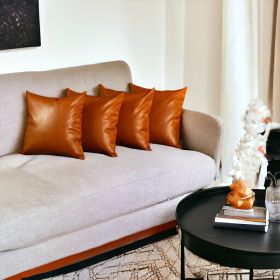 Set of Four 20" Brown Faux Leather Throw Pillow Covers