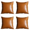 Set of Four 20" Brown Faux Leather Throw Pillow Covers