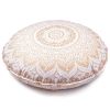 32" X 32" Gold And White Round Geometric Cotton Floor Throw Pillow Cover