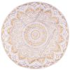 32" X 32" Gold And White Round Geometric Cotton Floor Throw Pillow Cover