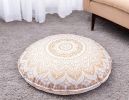 32" X 32" Gold And White Round Geometric Cotton Floor Throw Pillow Cover