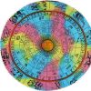 32" X 32" Blue And Pink Round Horoscope Fabric Floor Throw Pillow Cover with Pompoms