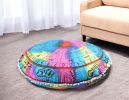 32" X 32" Blue And Pink Round Horoscope Fabric Floor Throw Pillow Cover with Pompoms