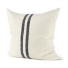 22" Beige and Blue Striped Linen Throw Pillow Cover